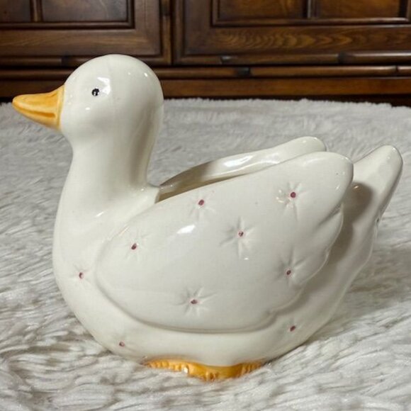 Vintage Ivory Glazed Ceramic Duck Bowl Dish - Picture 2 of 11
